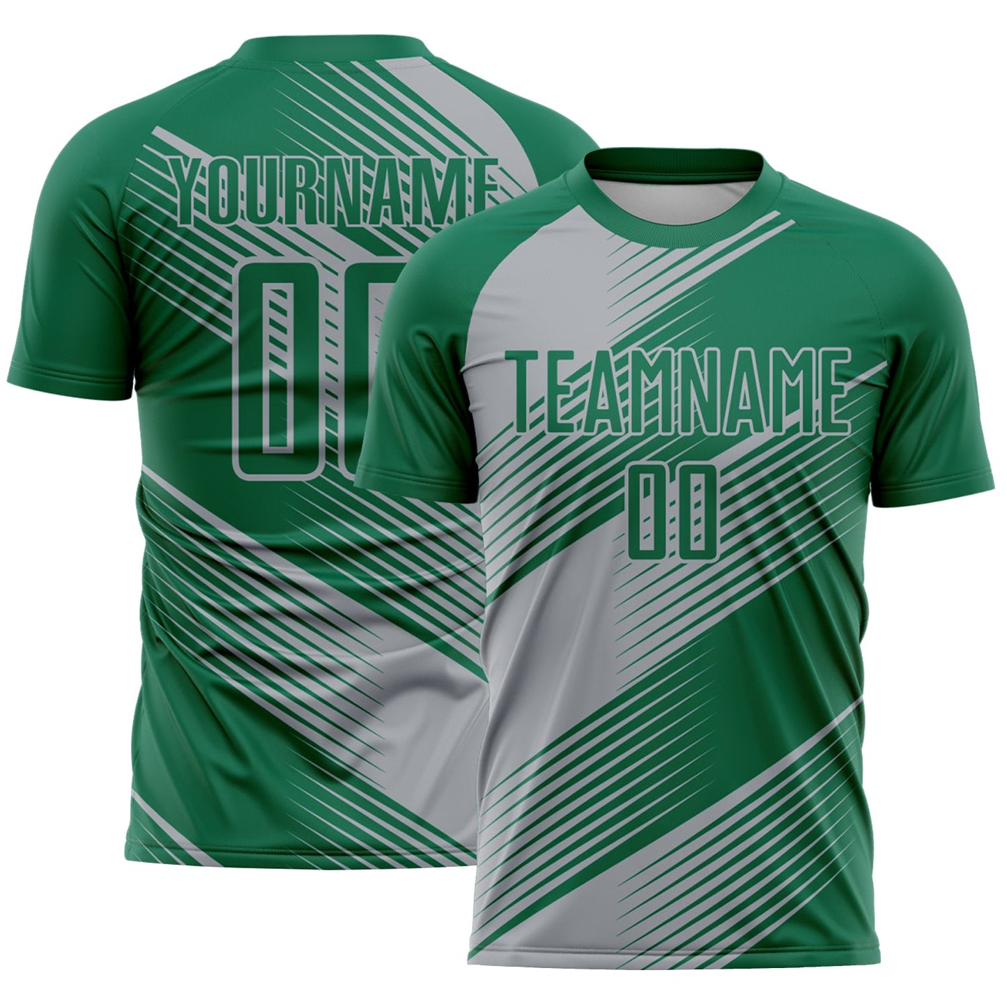 Custom Kelly Green Gray Line Sublimation Soccer Uniform Jersey - Main View