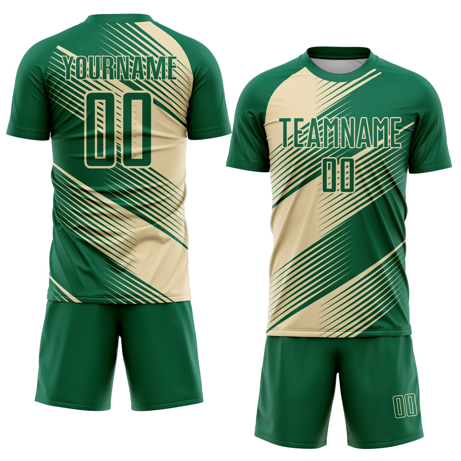 Custom Kelly Green Cream Line Sublimation Soccer Uniform Jersey view 2