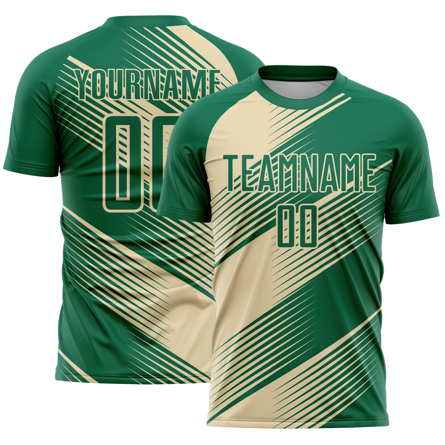 Custom Kelly Green Cream Line Sublimation Soccer Uniform Jersey - Main View