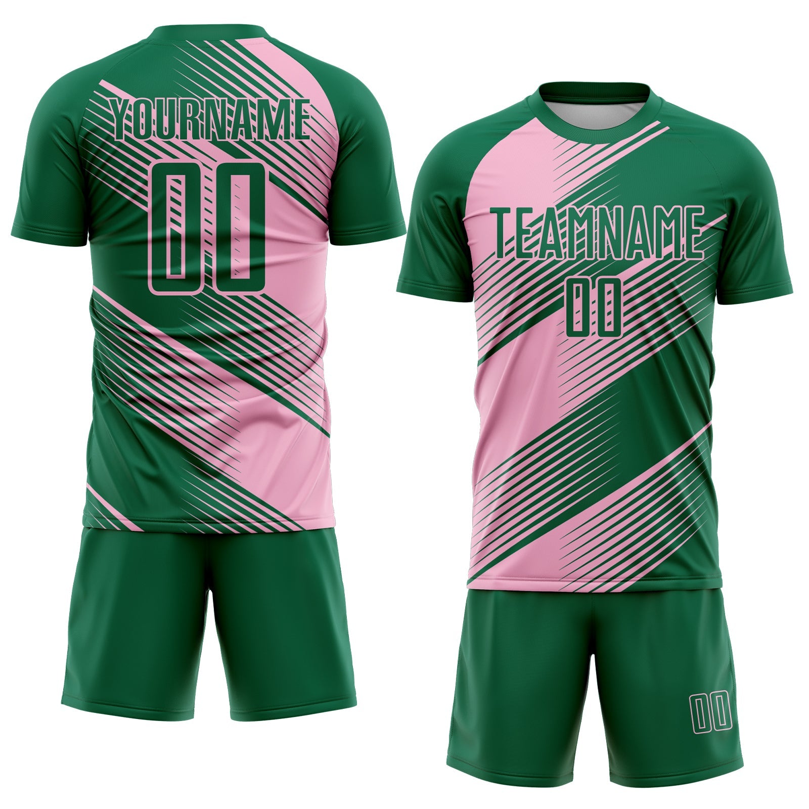 Custom Kelly Green Light Pink Line Sublimation Soccer Uniform Jersey view 2