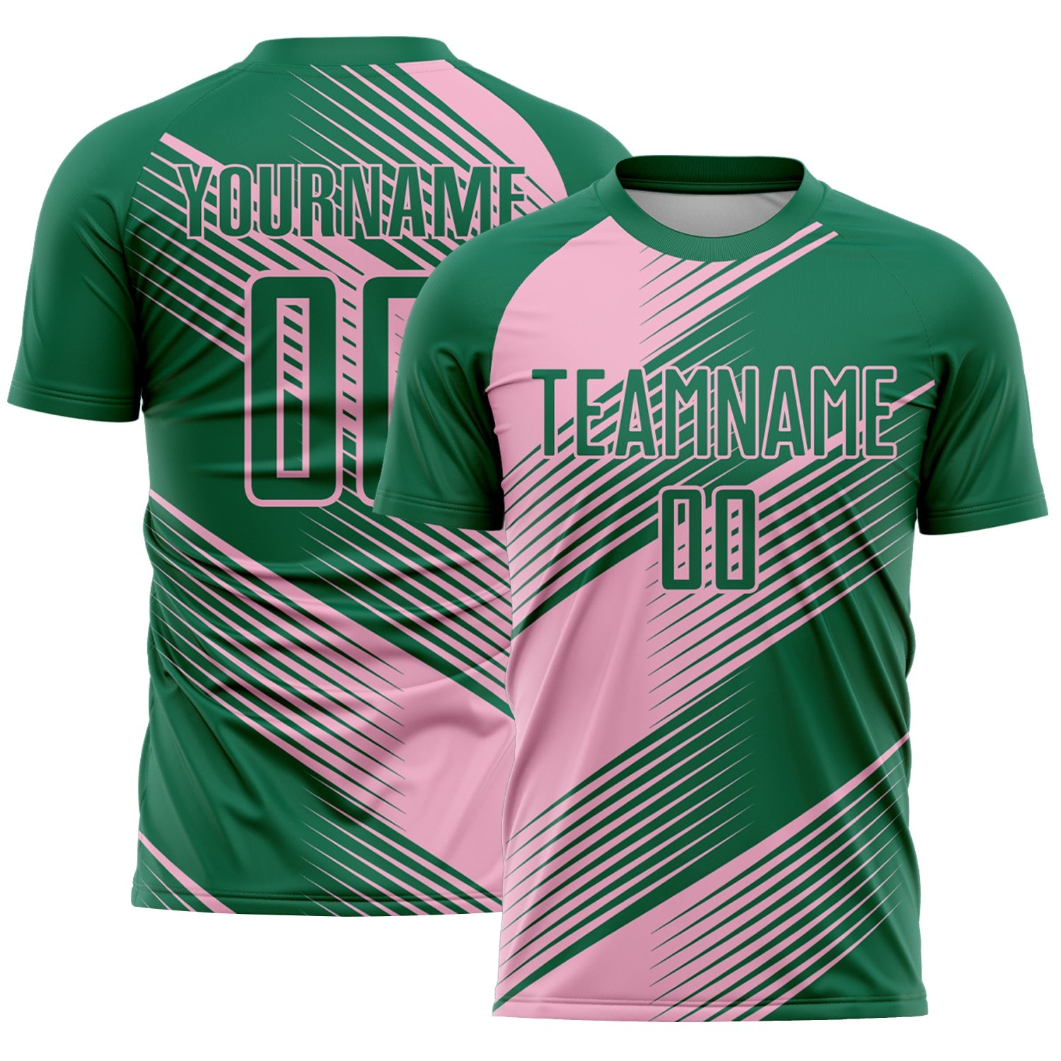 Custom Kelly Green Light Pink Line Sublimation Soccer Uniform Jersey - Main View