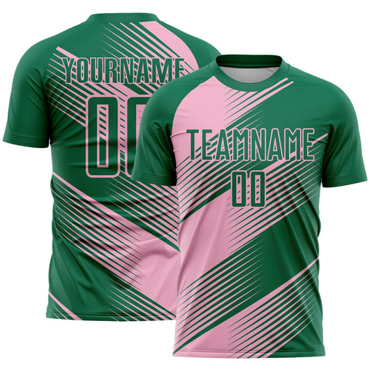 Custom Kelly Green Light Pink Line Sublimation Soccer Uniform Jersey - Main View