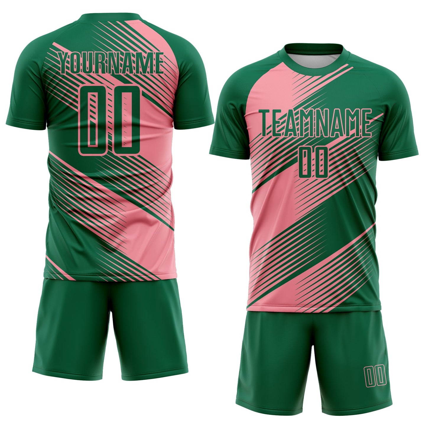 Custom Kelly Green Medium Pink Line Sublimation Soccer Uniform Jersey view 2