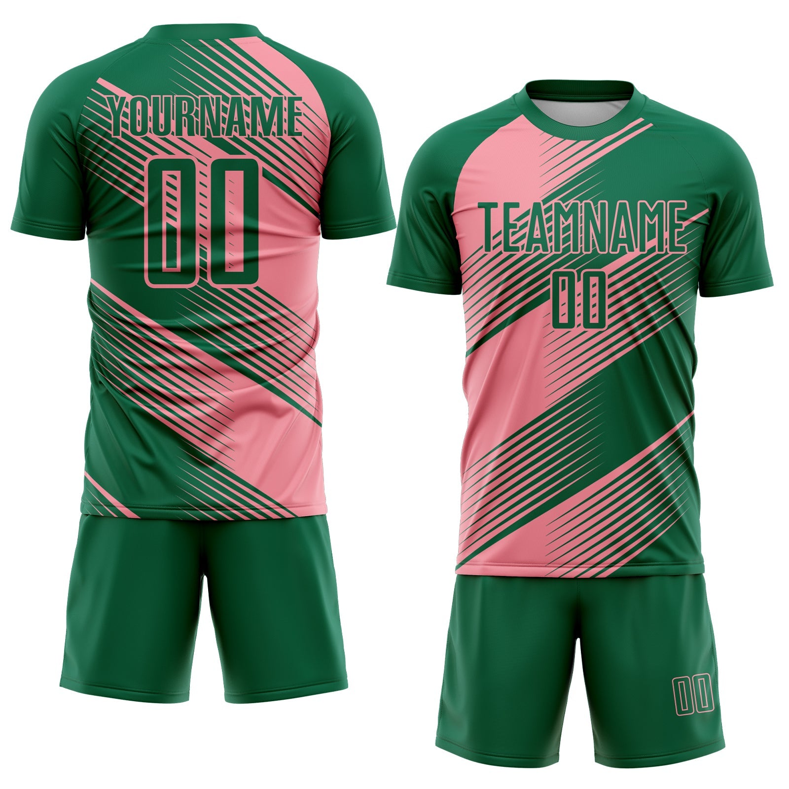 Custom Kelly Green Medium Pink Line Sublimation Soccer Uniform Jersey view 2