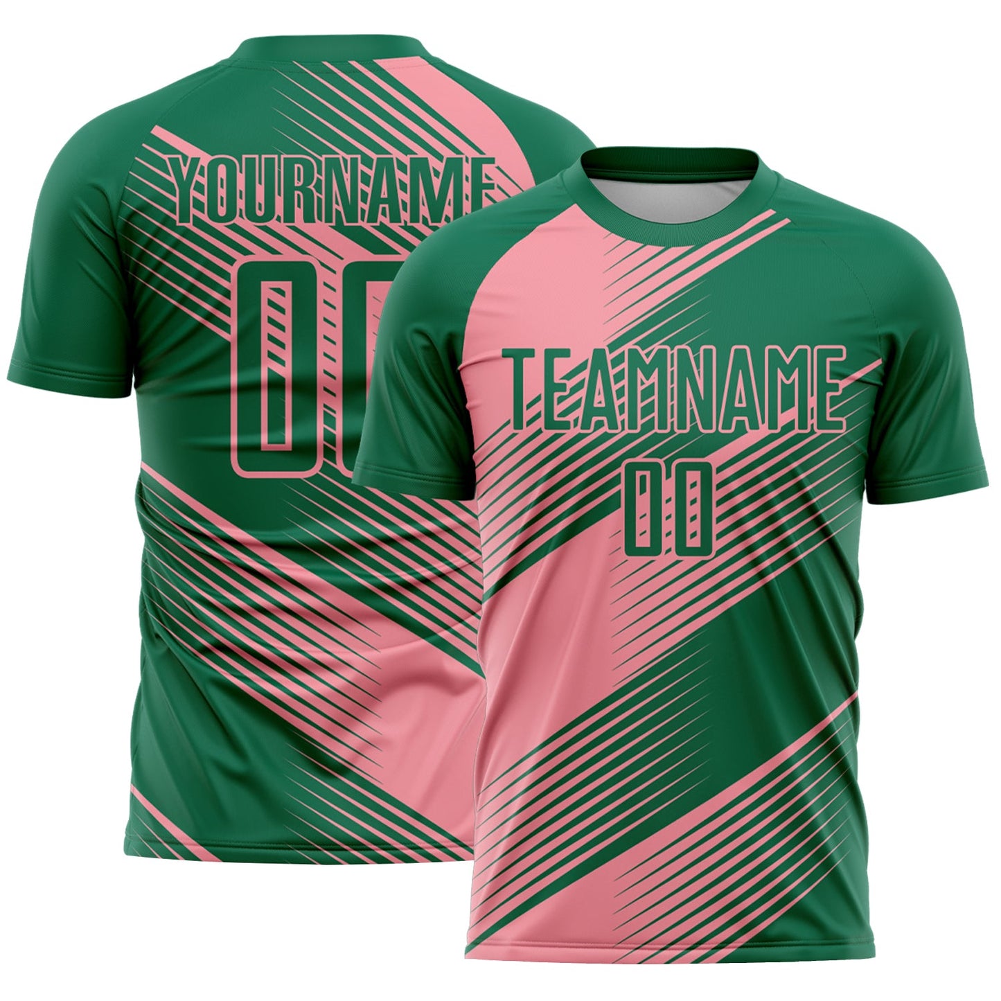 Custom Kelly Green Medium Pink Line Sublimation Soccer Uniform Jersey - Main View