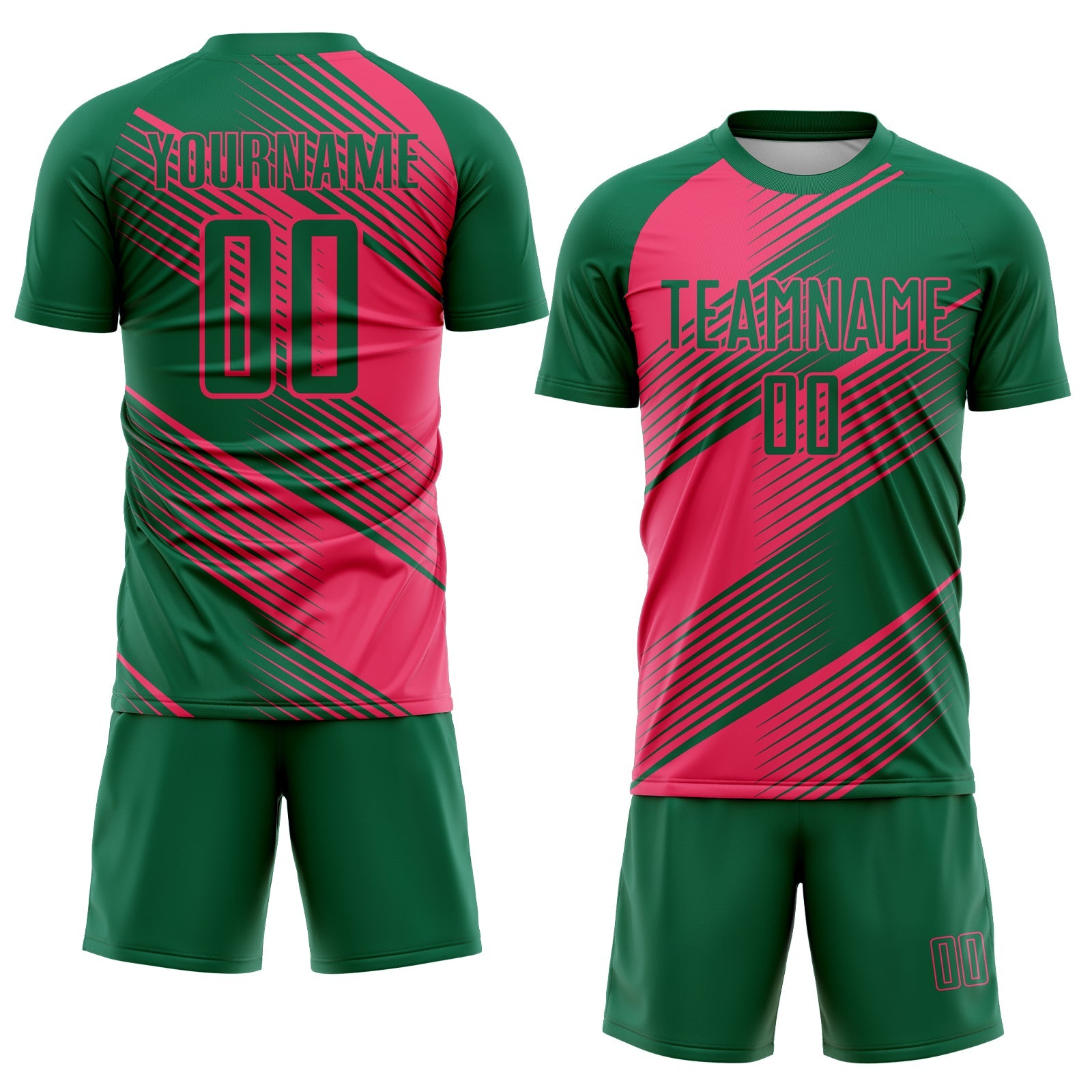 Custom Kelly Green Neon Pink Line Sublimation Soccer Uniform Jersey view 2
