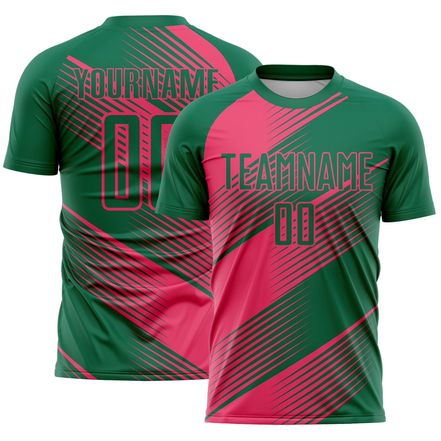 Custom Kelly Green Neon Pink Line Sublimation Soccer Uniform Jersey - Main View