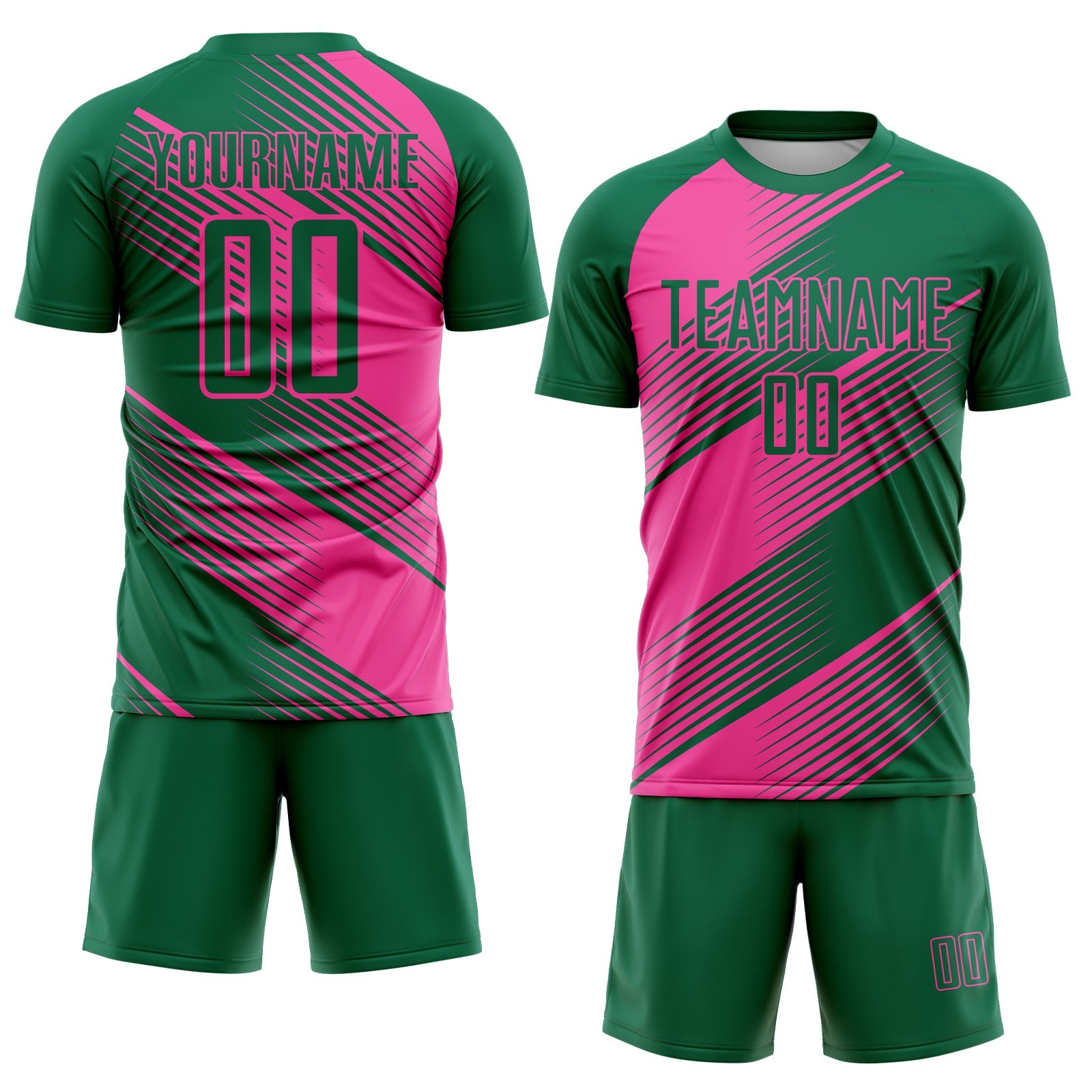 Custom Kelly Green Pink Line Sublimation Soccer Uniform Jersey view 2