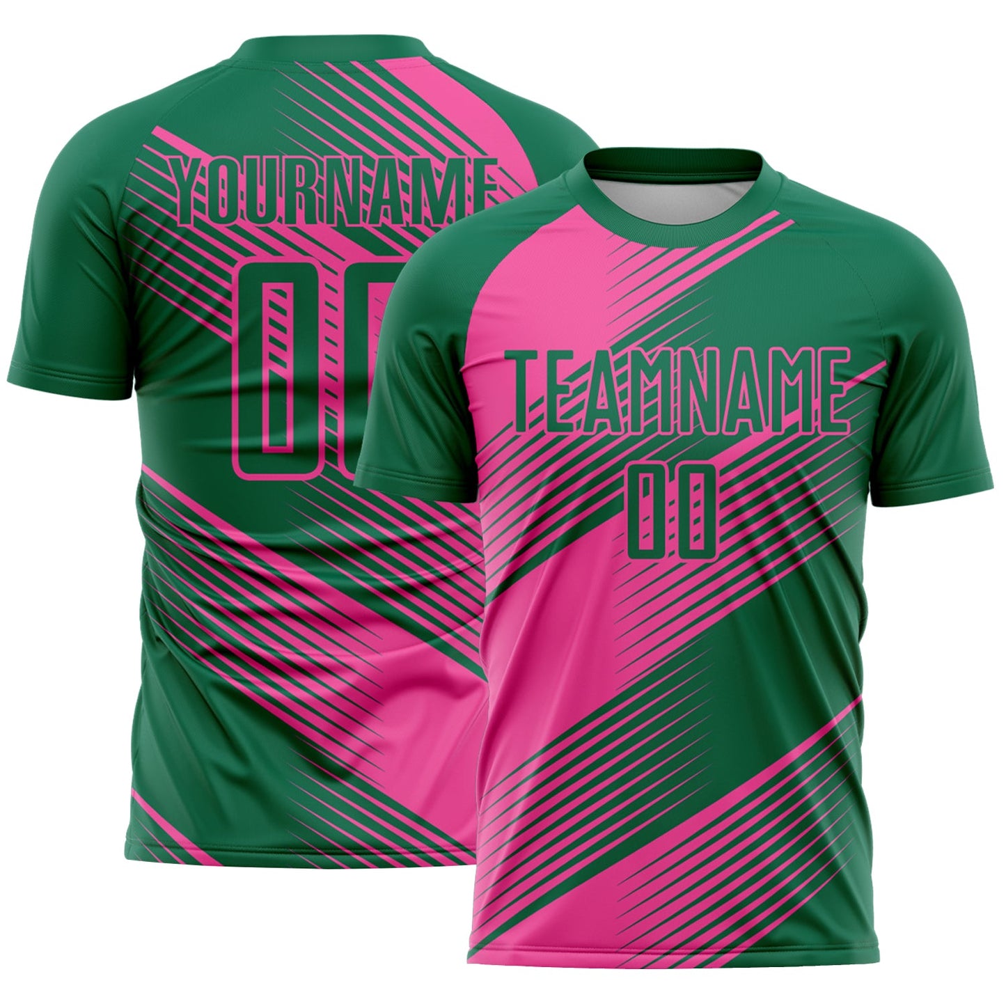 Custom Kelly Green Pink Line Sublimation Soccer Uniform Jersey - Main View