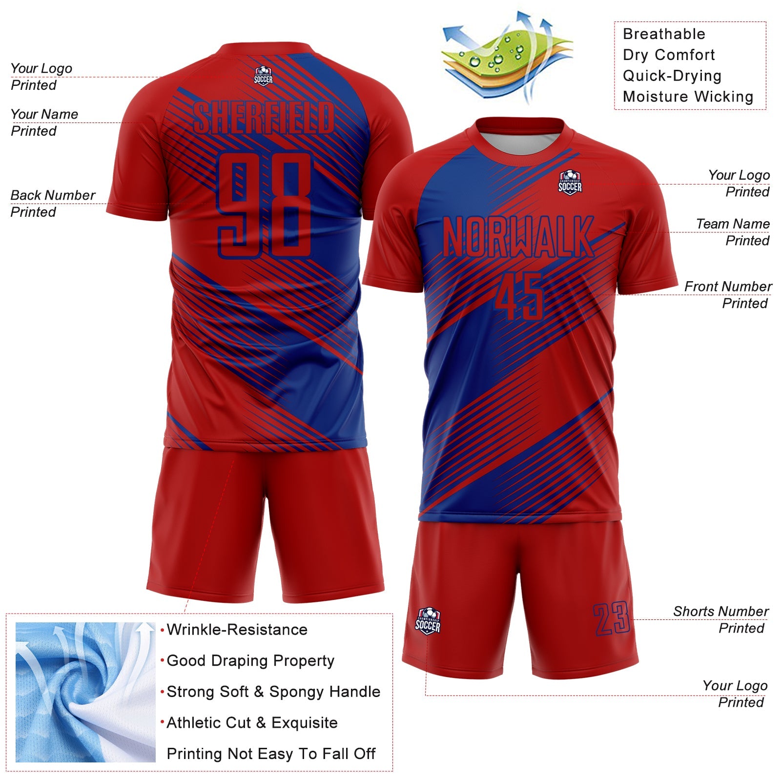 Custom Red Royal Line Sublimation Soccer Uniform Jersey view 4