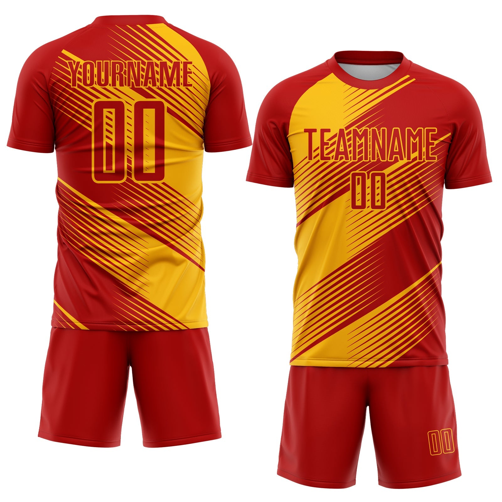 Custom Red Gold Line Sublimation Soccer Uniform Jersey view 2