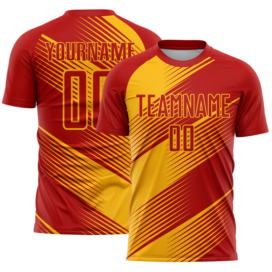 Custom Red Gold Line Sublimation Soccer Uniform Jersey - Main View