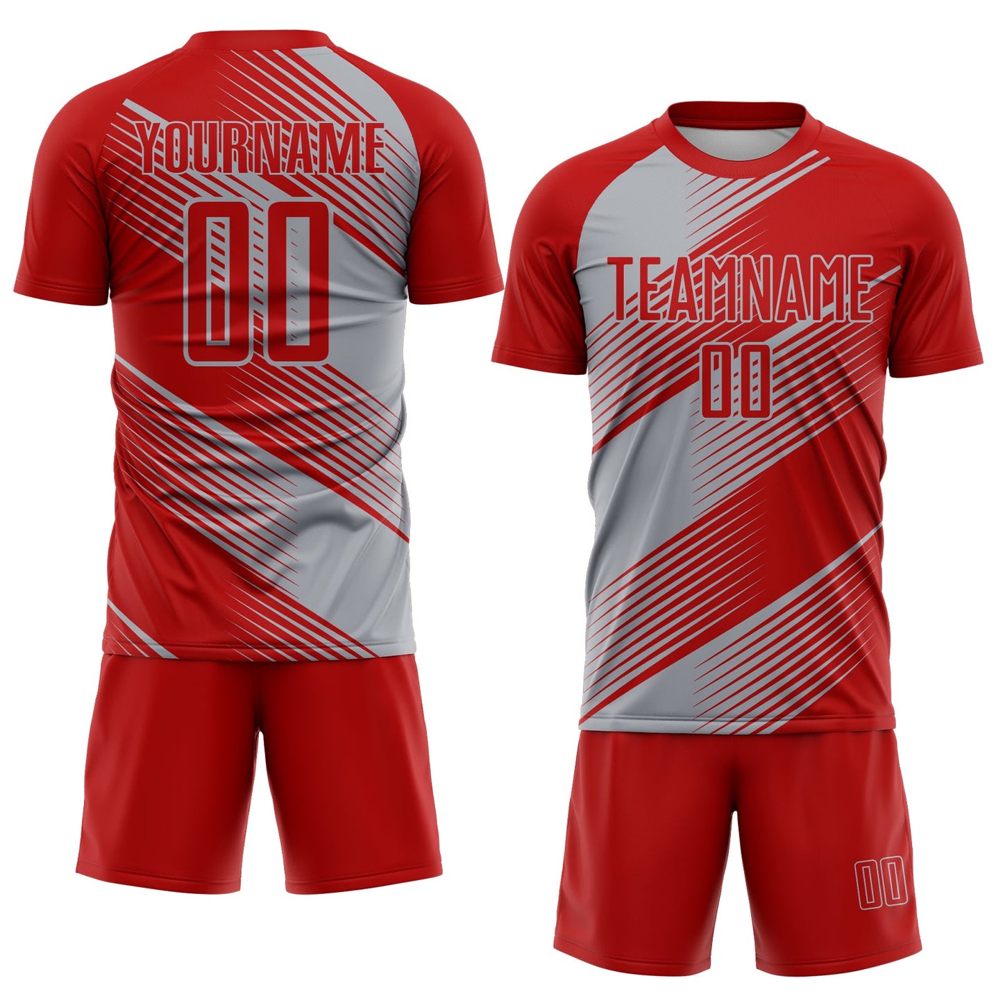 Custom Red Gray Line Sublimation Soccer Uniform Jersey view 2
