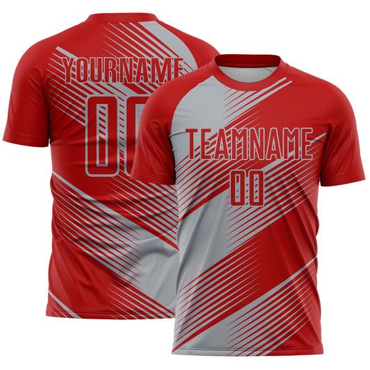 Custom Red Gray Line Sublimation Soccer Uniform Jersey - Main View