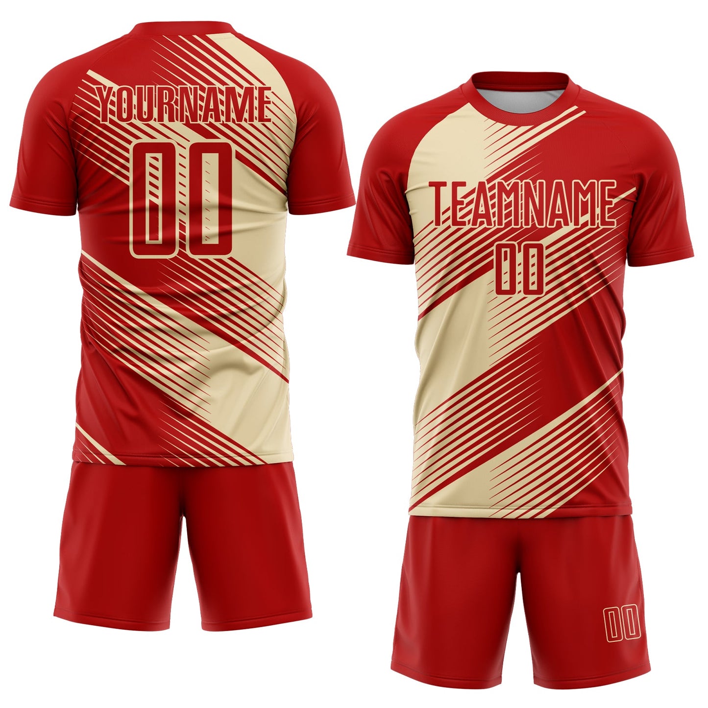 Custom Red Cream Line Sublimation Soccer Uniform Jersey view 2