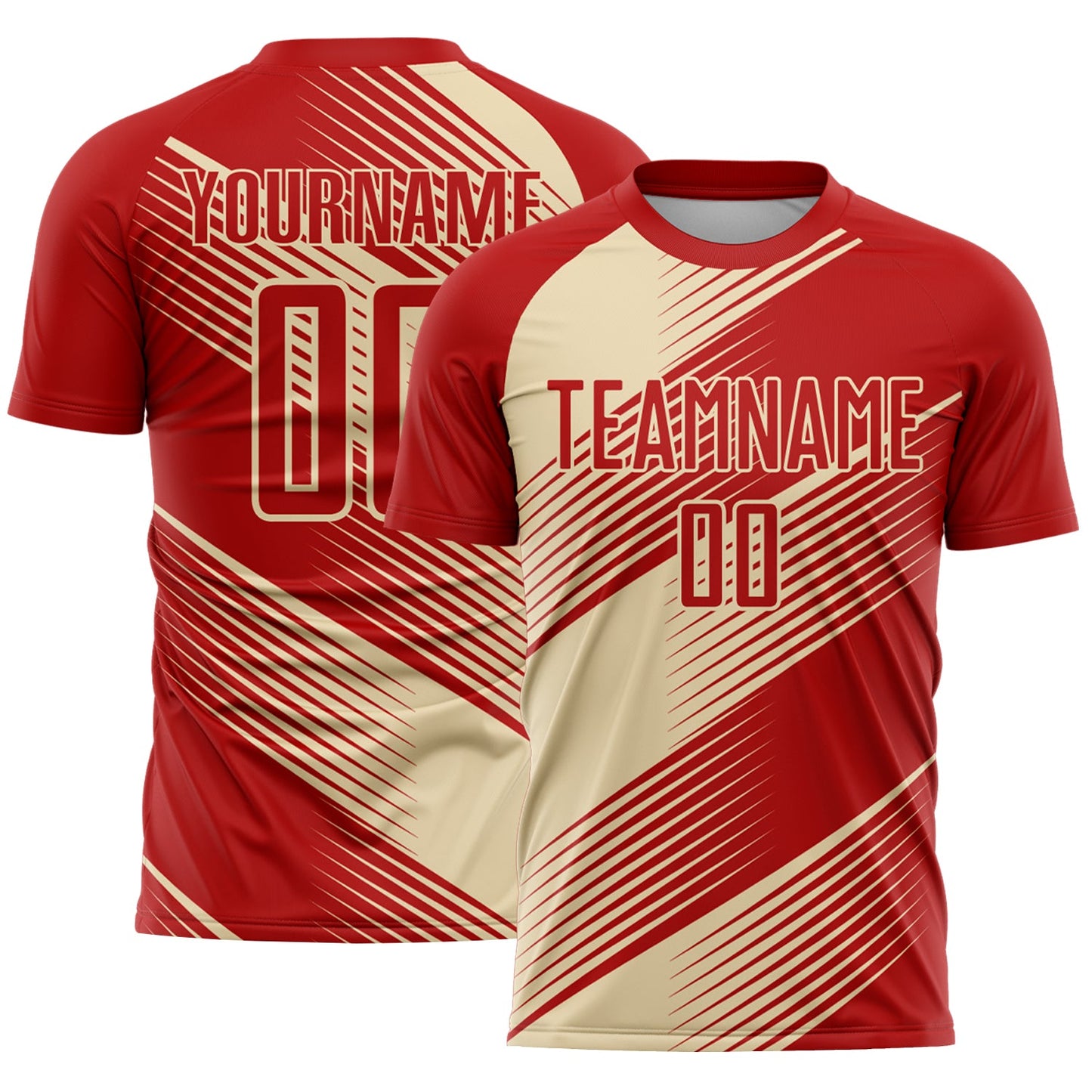 Custom Red Cream Line Sublimation Soccer Uniform Jersey - Main View