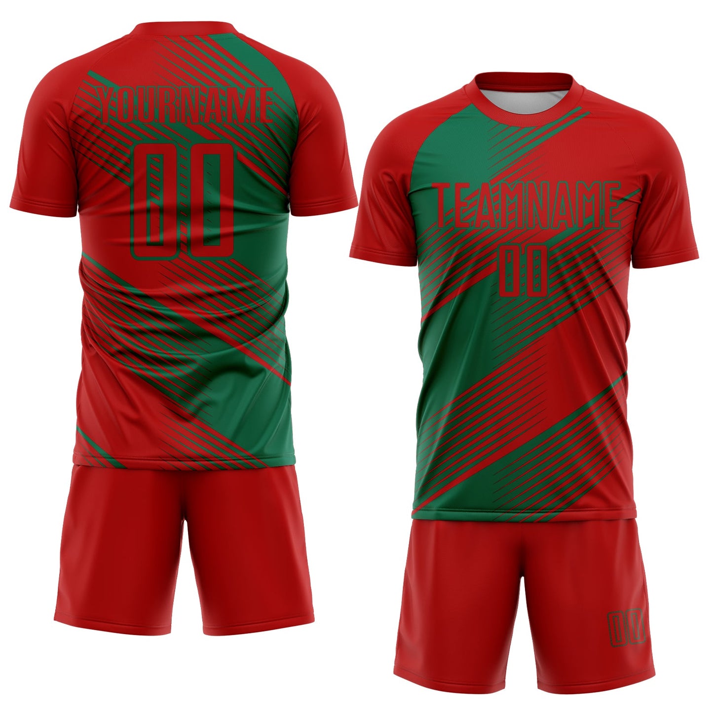 Custom Red Kelly Green Line Sublimation Soccer Uniform Jersey view 2