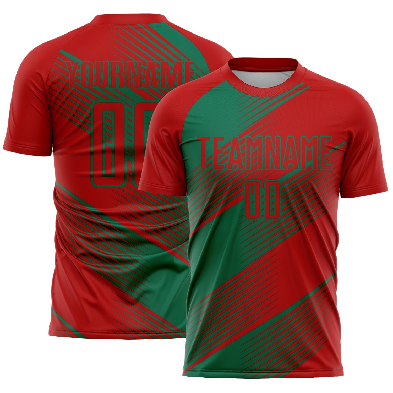 Custom Red Kelly Green Line Sublimation Soccer Uniform Jersey - Main View