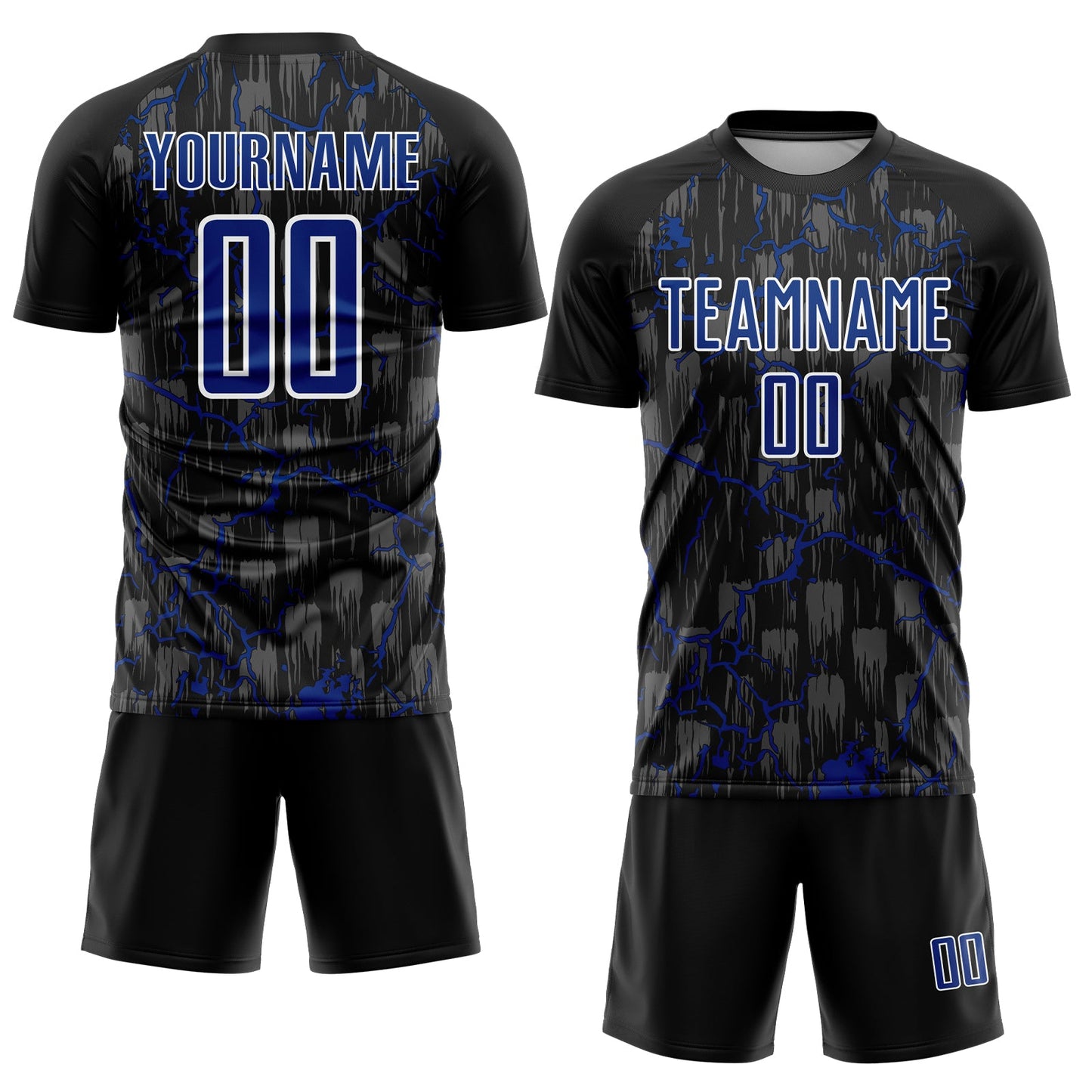 Custom Black Royal-White Lightning Sublimation Soccer Uniform Jersey view 2