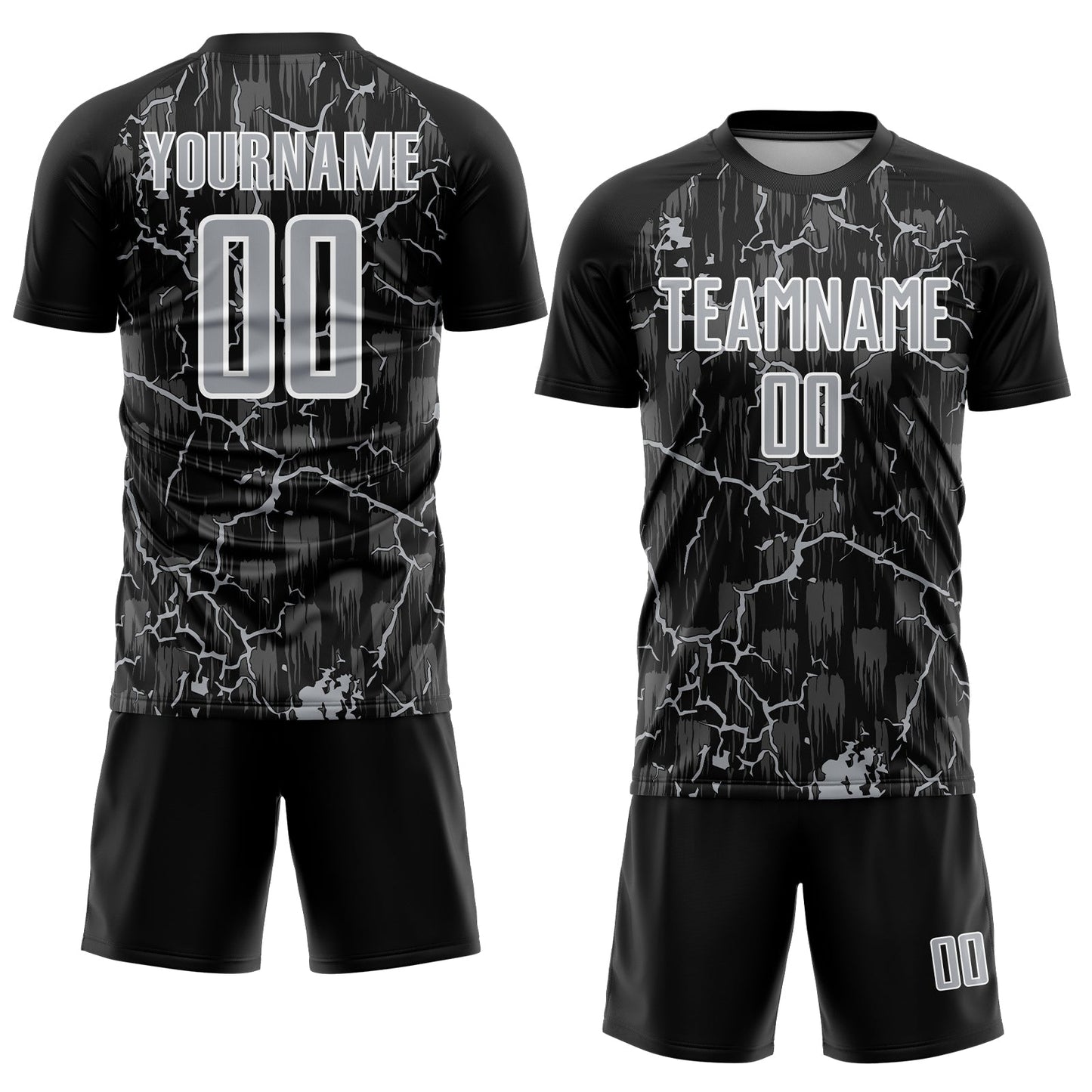 Custom Black Gray-White Lightning Sublimation Soccer Uniform Jersey view 2