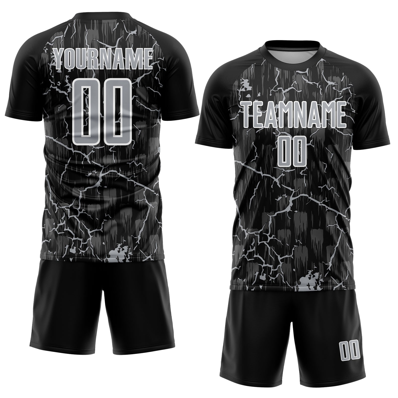 Custom Black Gray-White Lightning Sublimation Soccer Uniform Jersey view 2