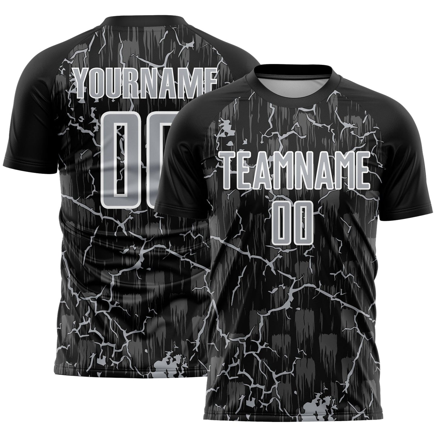 Custom Black Gray-White Lightning Sublimation Soccer Uniform Jersey - Main View