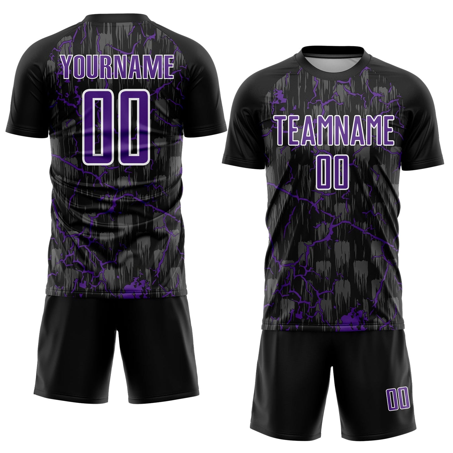 Custom Black Purple-White Lightning Sublimation Soccer Uniform Jersey view 2