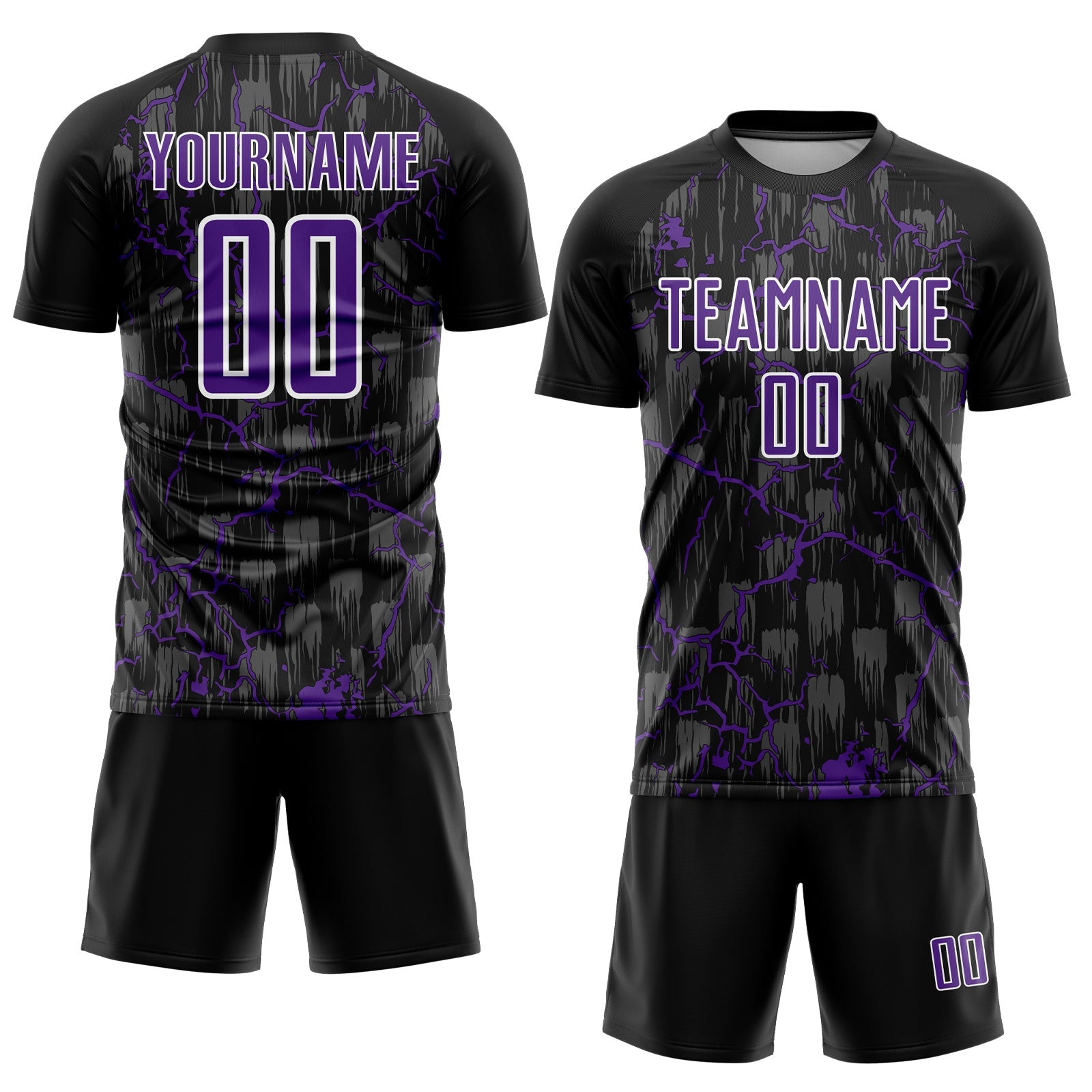 Custom Black Purple-White Lightning Sublimation Soccer Uniform Jersey view 2