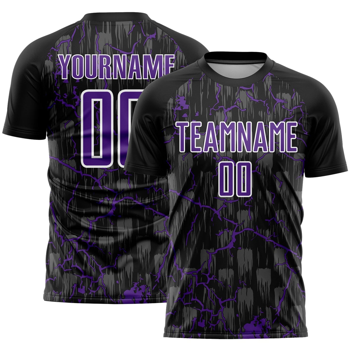 Custom Black Purple-White Lightning Sublimation Soccer Uniform Jersey - Main View