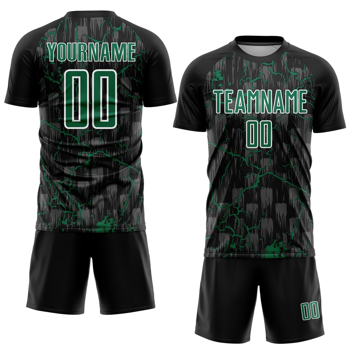 Custom Black Kelly Green-White Lightning Sublimation Soccer Uniform Jersey view 2