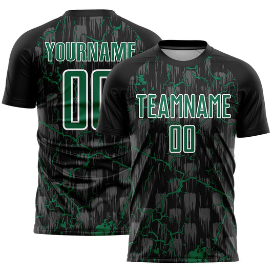 Custom Black Kelly Green-White Lightning Sublimation Soccer Uniform Jersey - Main View