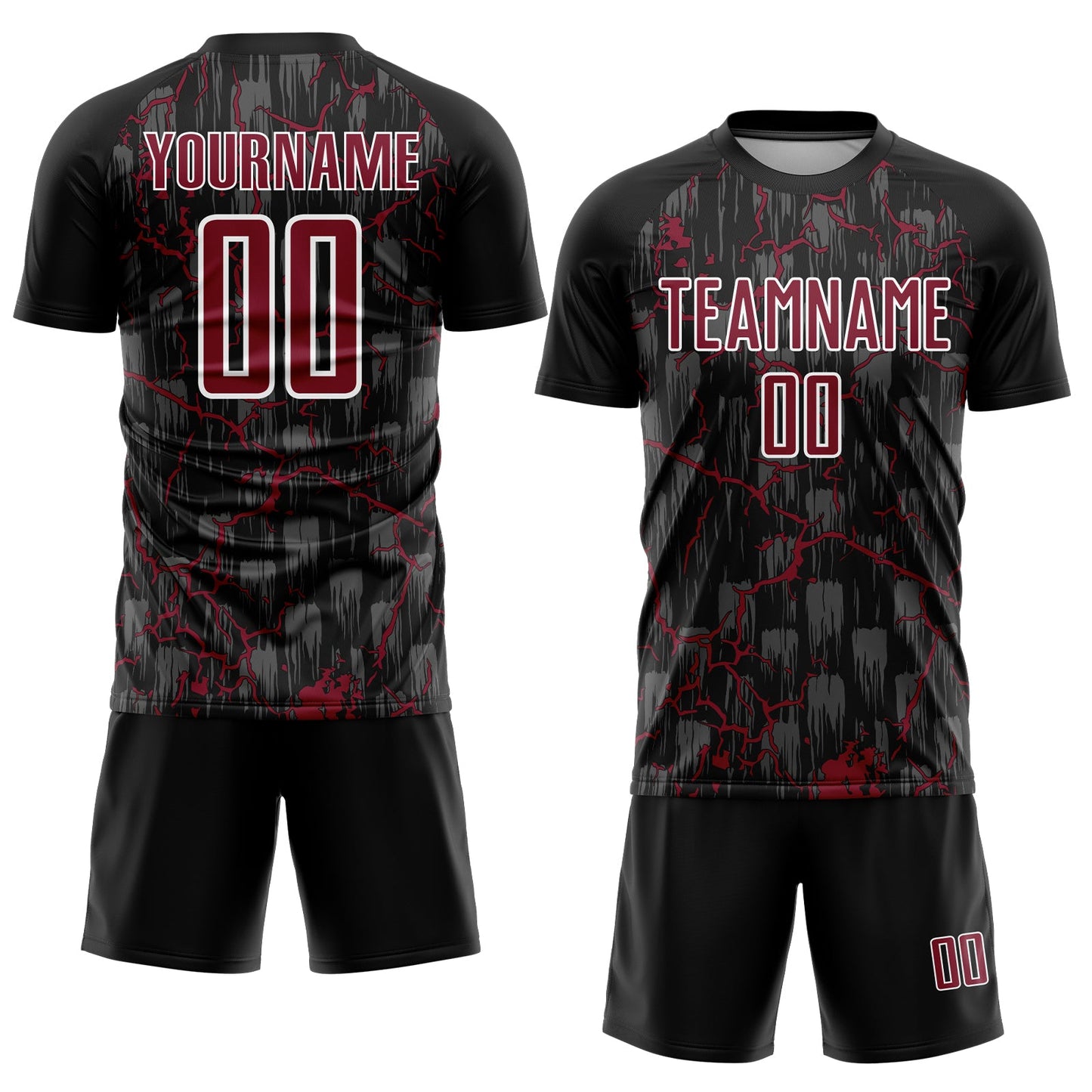 Custom Black Crimson-White Lightning Sublimation Soccer Uniform Jersey view 2