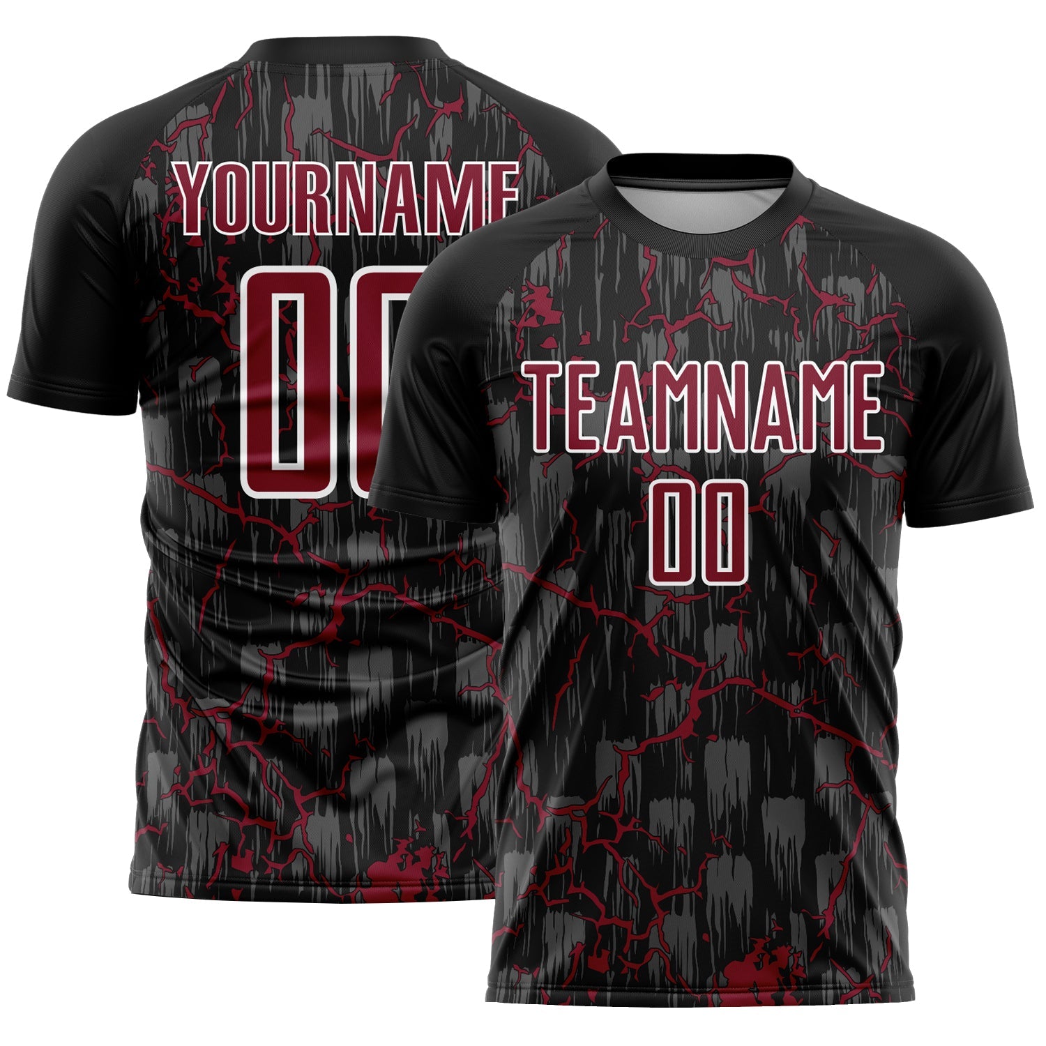 Custom Black Crimson-White Lightning Sublimation Soccer Uniform Jersey - Main View