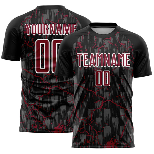 Custom Black Crimson-White Lightning Sublimation Soccer Uniform Jersey - Main View