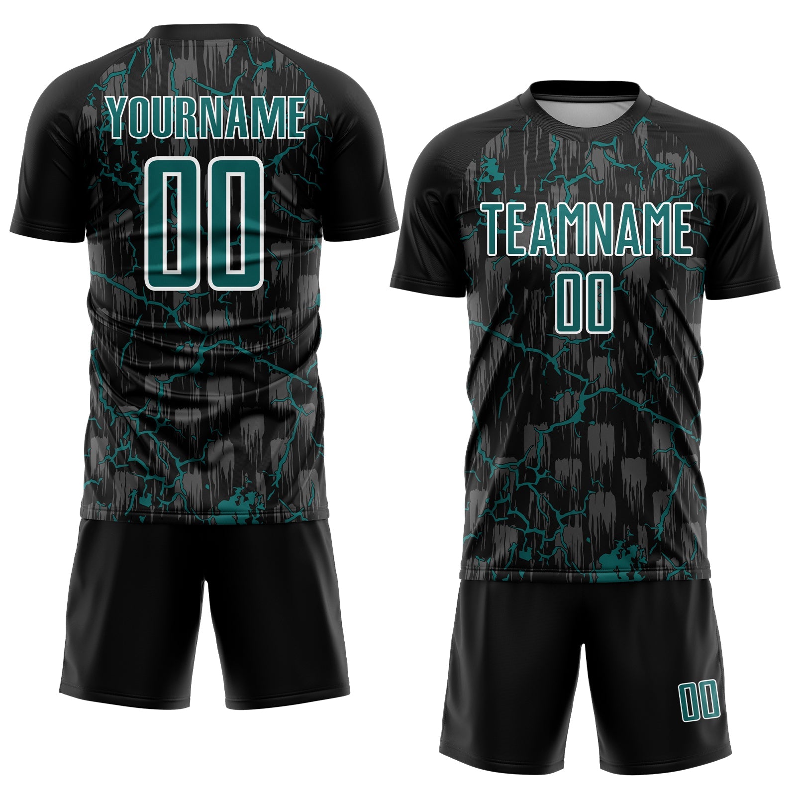Custom Black Teal-White Lightning Sublimation Soccer Uniform Jersey view 2