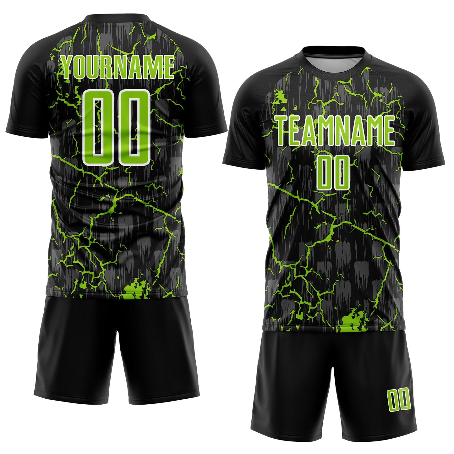 Custom Black Neon Green-White Lightning Sublimation Soccer Uniform Jersey view 2