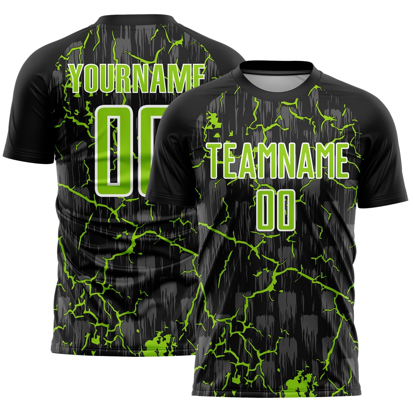 Custom Black Neon Green-White Lightning Sublimation Soccer Uniform Jersey - Main View