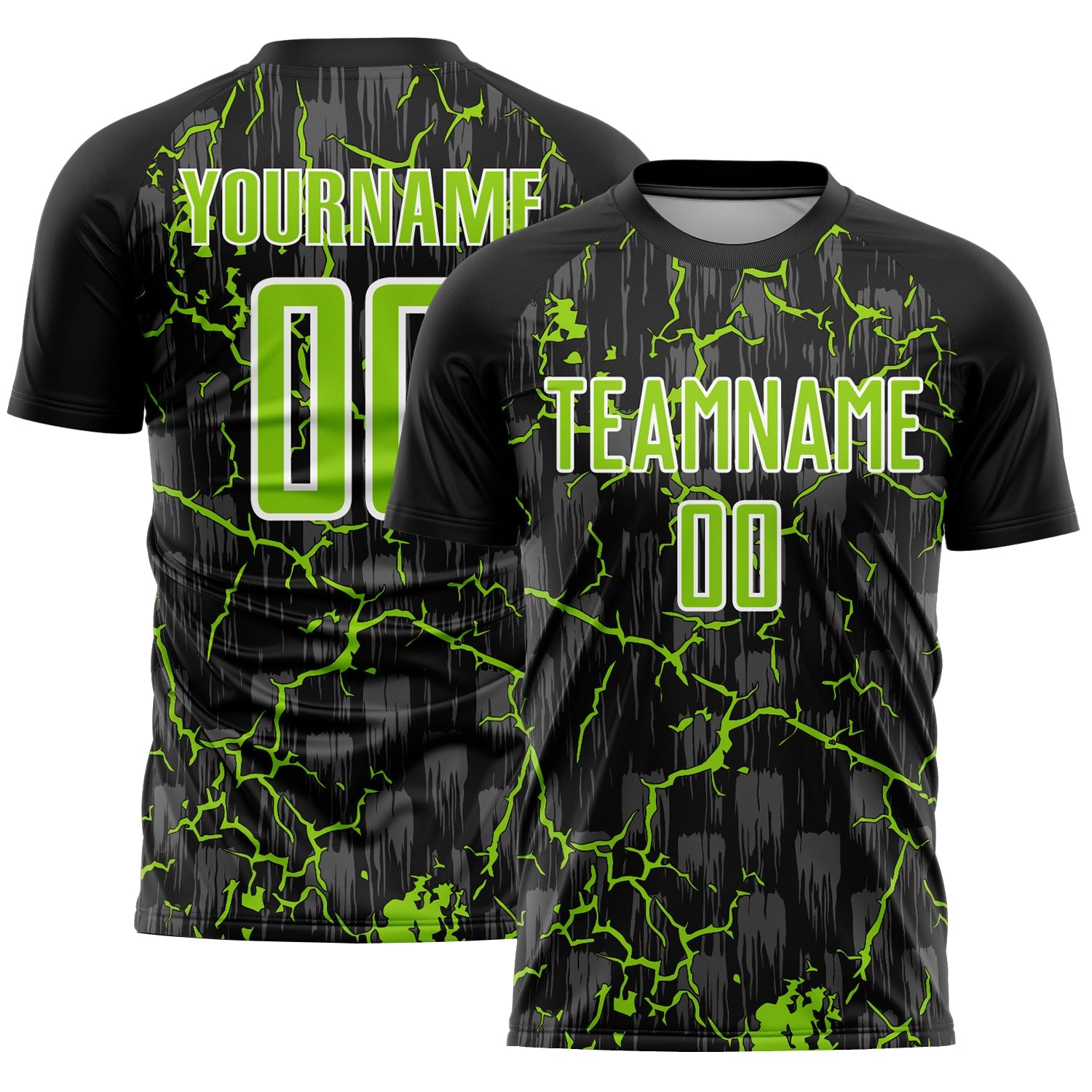 Custom Black Neon Green-White Lightning Sublimation Soccer Uniform Jersey - Main View