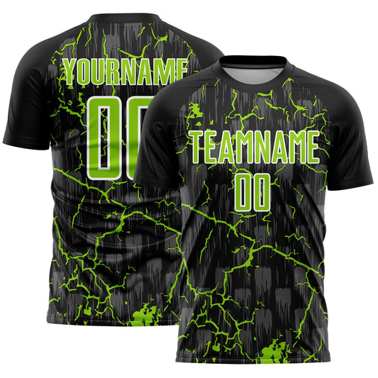 Custom Black Neon Green-White Lightning Sublimation Soccer Uniform Jersey - Main View