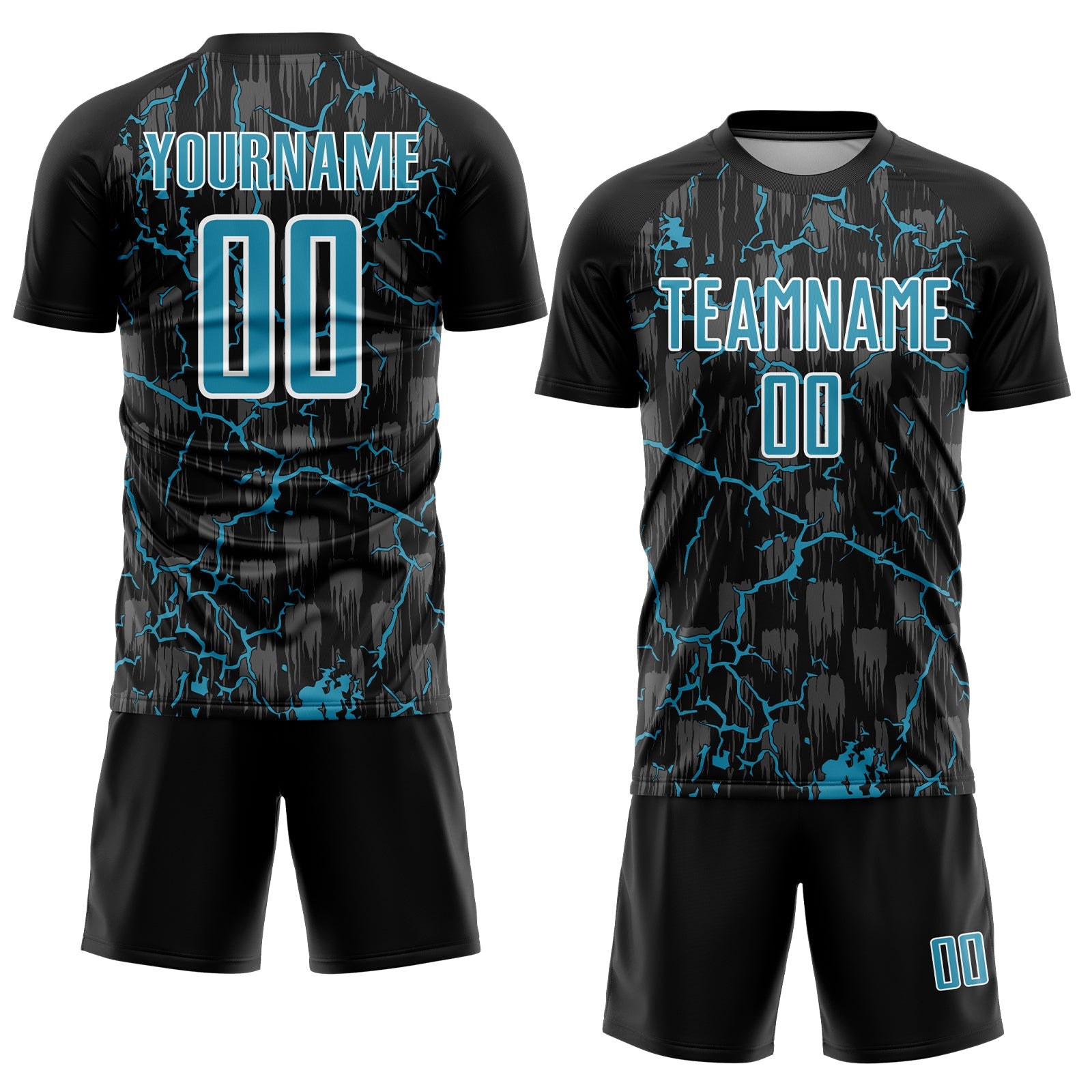 Custom Black Panther Blue-White Lightning Sublimation Soccer Uniform Jersey view 2