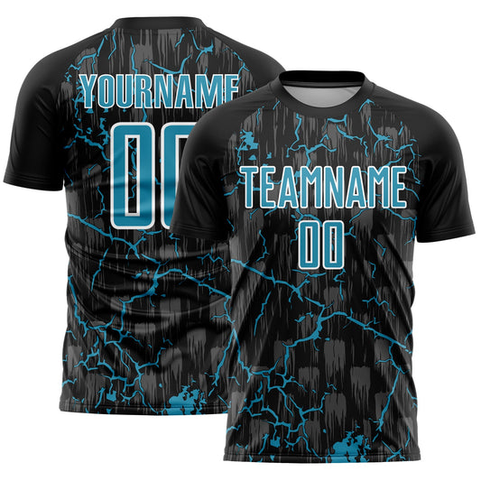 Custom Black Panther Blue-White Lightning Sublimation Soccer Uniform Jersey - Main View