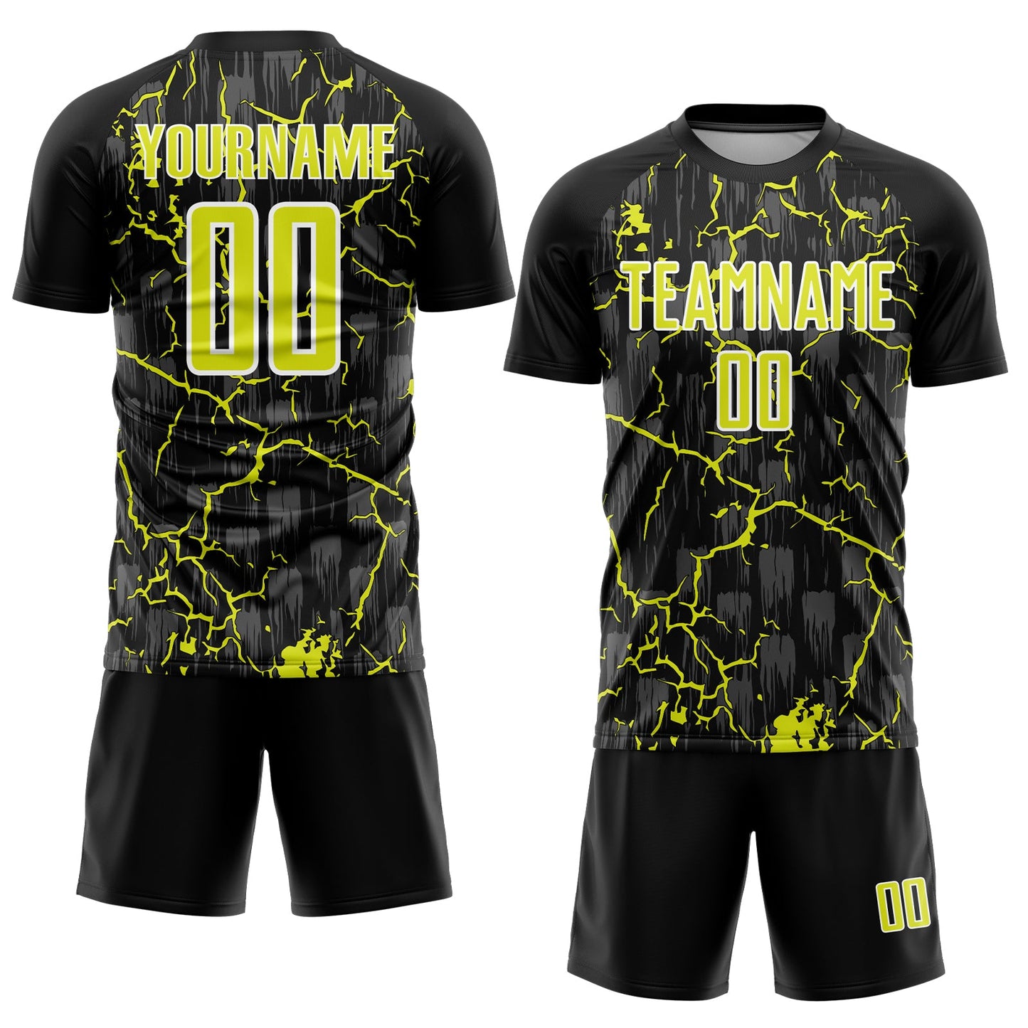 Custom Black Neon Yellow-White Lightning Sublimation Soccer Uniform Jersey view 2