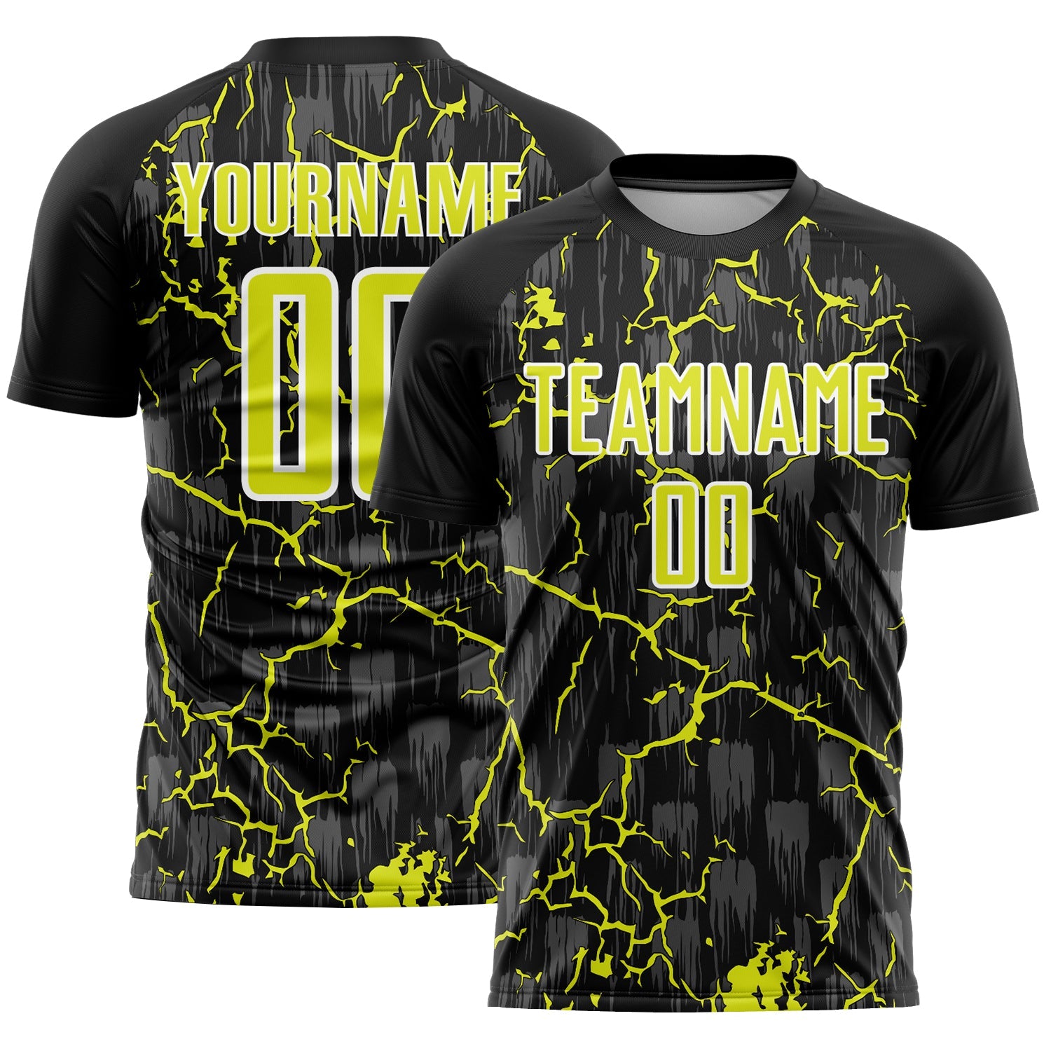 Custom Black Neon Yellow-White Lightning Sublimation Soccer Uniform Jersey - Main View