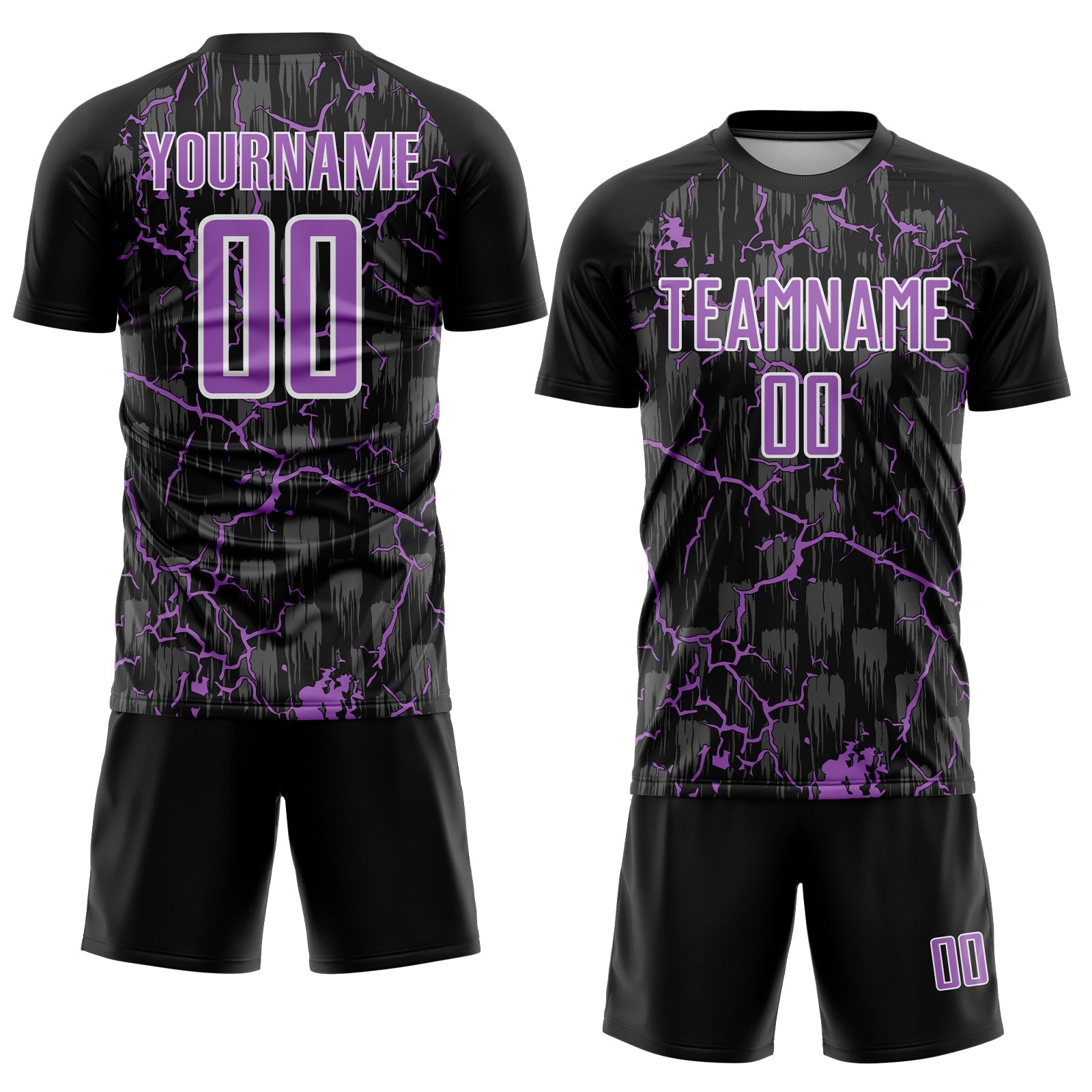 Custom Black Medium Purple-White Lightning Sublimation Soccer Uniform Jersey view 2