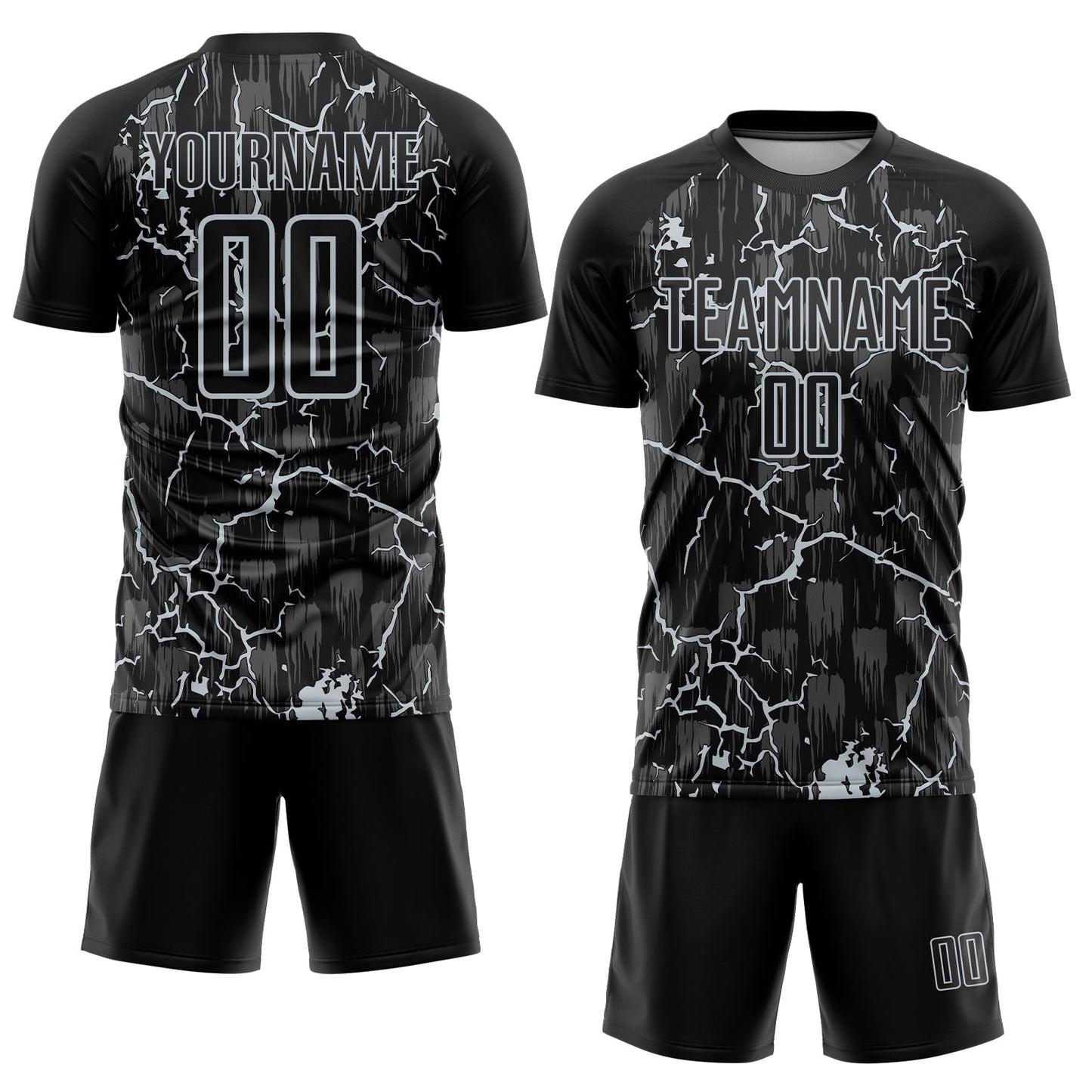 Custom Black Silver Lightning Sublimation Soccer Uniform Jersey view 2