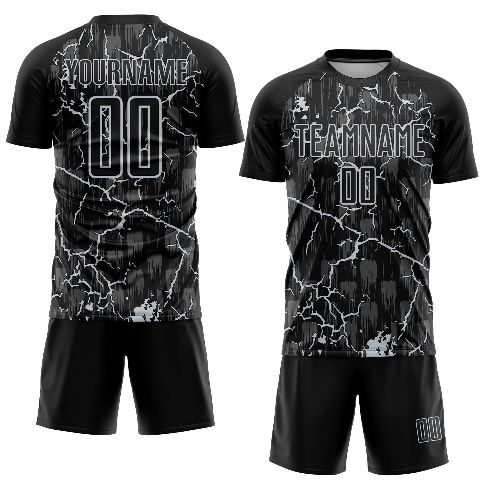 Custom Black Silver Lightning Sublimation Soccer Uniform Jersey view 2