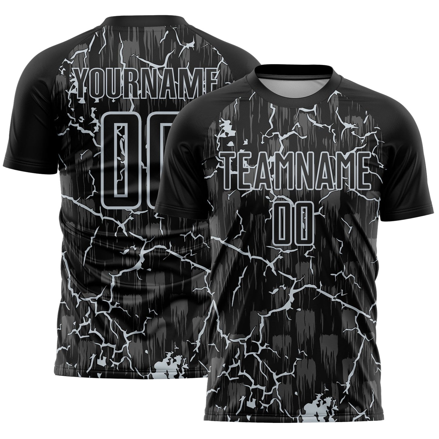 Custom Black Silver Lightning Sublimation Soccer Uniform Jersey - Main View