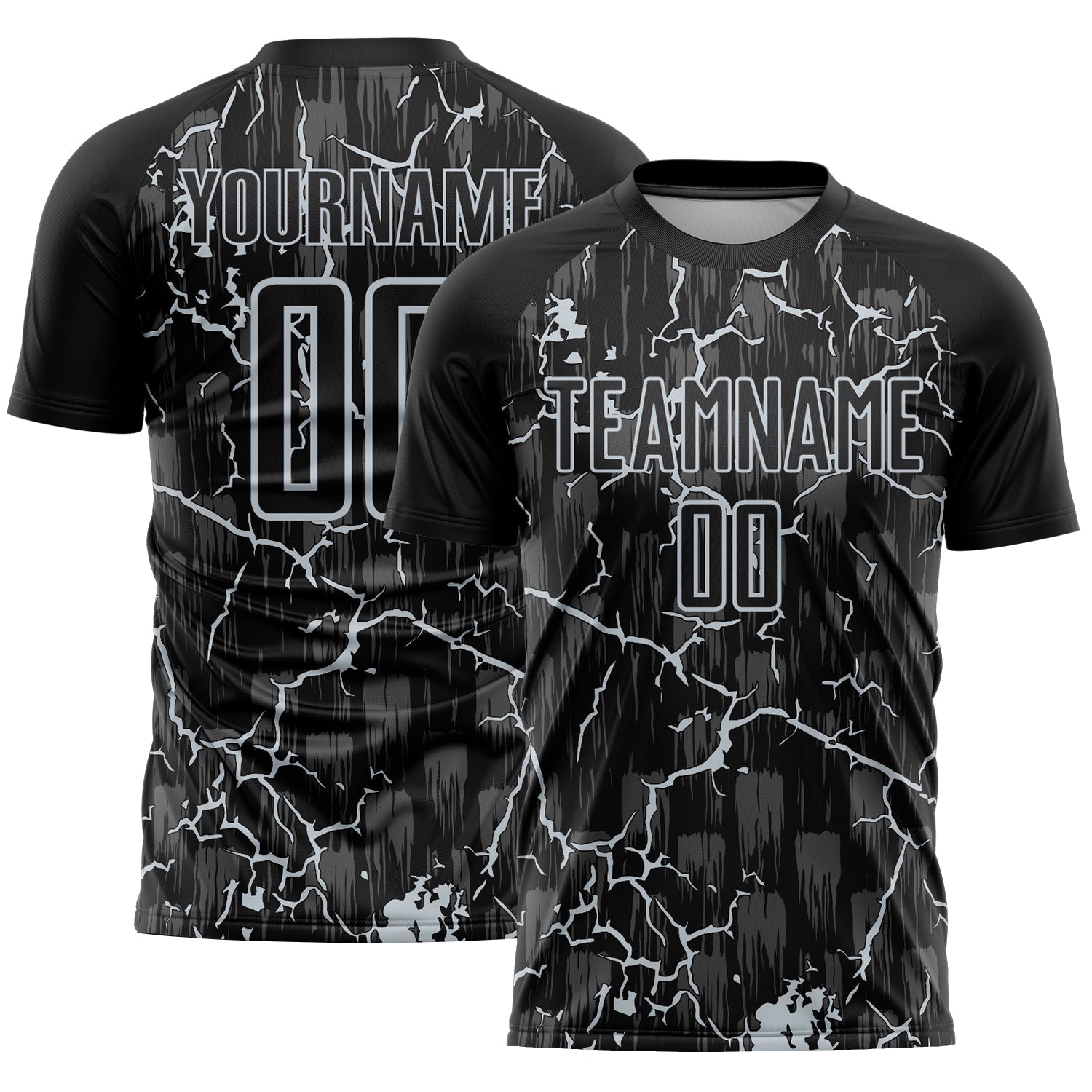 Custom Black Silver Lightning Sublimation Soccer Uniform Jersey - Main View