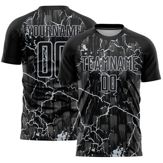 Custom Black Silver Lightning Sublimation Soccer Uniform Jersey - Main View