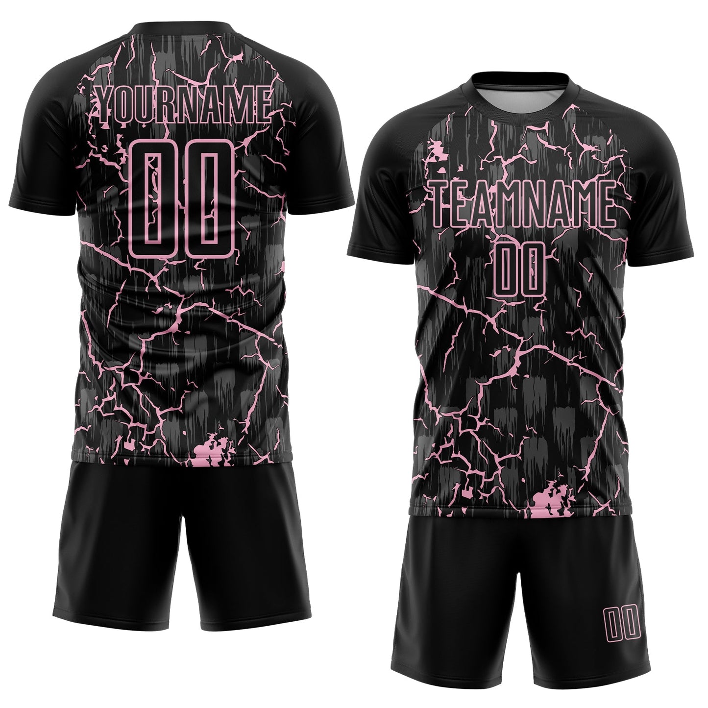 Custom Black Light Pink Lightning Sublimation Soccer Uniform Jersey view 2